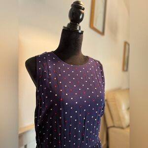 Draper James RSVP Maxi Dress Navy Multi Pink Polka Dots Sleeveless Scoop Neck, M